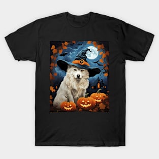 Aesthetic Halloween Great Pyrenee Dog Witch Pumpkin Horror Nights Custom T-Shirt